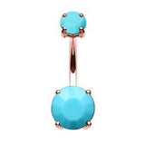 Rose Gold Prong Turquoise Splendour Bar - Basic Curved Barbell. Navel Rings Australia.