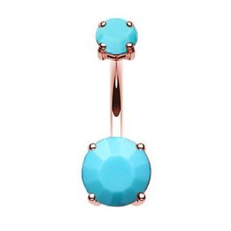 Rose Gold Prong Turquoise Splendour Bar - Basic Curved Barbell. Navel Rings Australia.