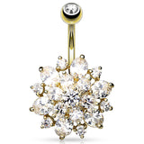 Mexican Dahlia Navel Piercing Bar with Gold Plating - Fixed (non-dangle) Belly Bar. Navel Rings Australia.