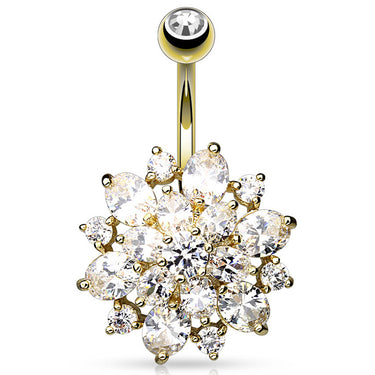 Mexican Dahlia Navel Piercing Bar with Gold Plating - Fixed (non-dangle) Belly Bar. Navel Rings Australia.