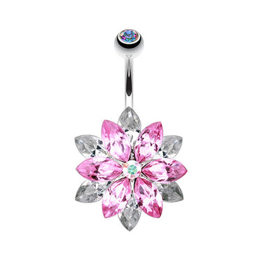 Marquis Lotus Flower Belly Piercing Ring - Fixed (non-dangle) Belly Bar. Navel Rings Australia.