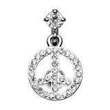 Dangly Top Mount Peace Belly Button Ring - Reverse Top Down Belly Ring. Navel Rings Australia.