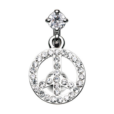 Dangly Top Mount Peace Belly Button Ring - Reverse Top Down Belly Ring. Navel Rings Australia.