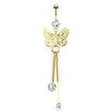 Filigree Butterfly Dangle with Gold Plating - Dangling Belly Ring. Navel Rings Australia.