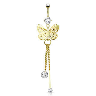 Filigree Butterfly Dangle with Gold Plating - Dangling Belly Ring. Navel Rings Australia.