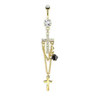 Ebony Cross and Chains Navel Bar with Rose Gold Plating - Dangling Belly Ring. Navel Rings Australia.