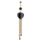 Golden Folded Heart Navel Piercing Bar - Dangling Belly Ring. Navel Rings Australia.