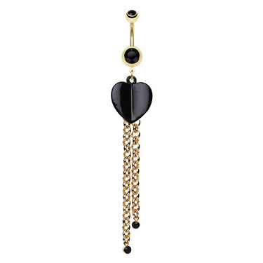 Golden Folded Heart Navel Piercing Bar - Dangling Belly Ring. Navel Rings Australia.