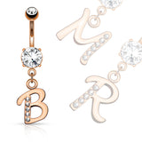 Initial Navel Jewelry with Rose Gold Plating - Dangling Belly Ring. Navel Rings Australia.