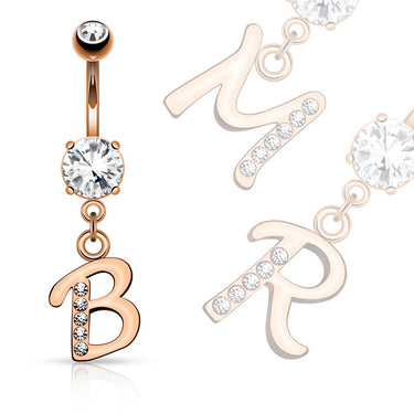 Initial Navel Jewelry with Rose Gold Plating - Dangling Belly Ring. Navel Rings Australia.