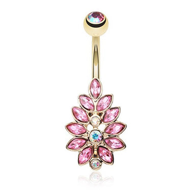 Gisela Leaflet Belly Bar - Fixed (non-dangle) Belly Bar. Navel Rings Australia.