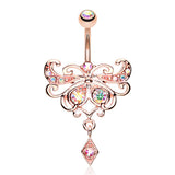Rose Gold Butterfly Glorieux Belly Button Bar - Fixed (non-dangle) Belly Bar. Navel Rings Australia.