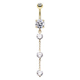 Golden Crystal Falls Navel Bar - Dangling Belly Ring. Navel Rings Australia.
