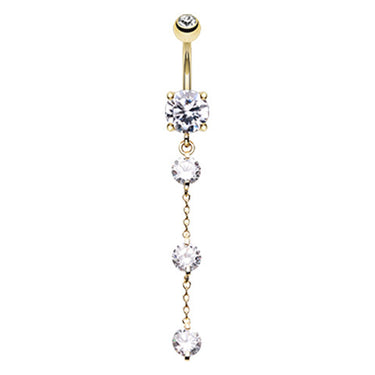 Golden Crystal Falls Navel Bar - Dangling Belly Ring. Navel Rings Australia.