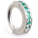 TummyToys® Green CZ Paved Silver Sleeper Navel Bar - TummyToys® Patented Clasp. Navel Rings Australia.