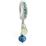 TummyToys® Peridot and Blue Pearl with Emerald Green CZ Clasp - TummyToys® Patented Clasp. Navel Rings Australia.