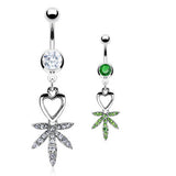 I Heart Pot Leaf Navel Bar - Dangling Belly Ring. Navel Rings Australia.