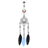 Shielded Heart Dream Catcher Navel Ring - Dangling Belly Ring. Navel Rings Australia.