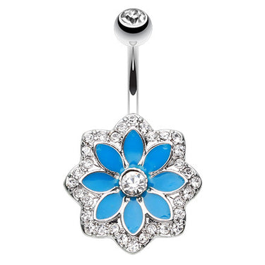 Vivid Lotus Flower Belly Bar - Fixed (non-dangle) Belly Bar. Navel Rings Australia.