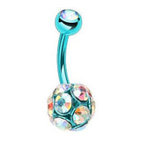 Teal Jeweled Colourline Navel Bar - Fixed (non-dangle) Belly Bar. Navel Rings Australia.