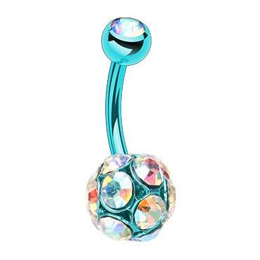 Teal Jeweled Colourline Navel Bar - Fixed (non-dangle) Belly Bar. Navel Rings Australia.