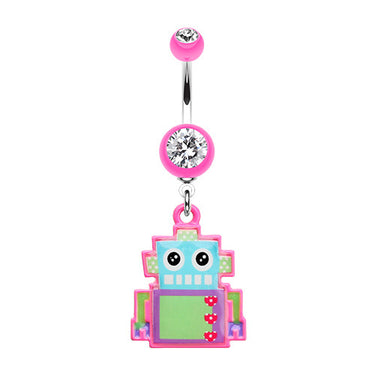 My Pastel Robot Dangly Navel Piercing Bar - Dangling Belly Ring. Navel Rings Australia.