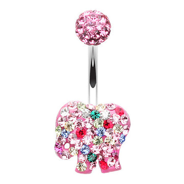 Glitzy Circus Elephant Belly Button Ring - Fixed (non-dangle) Belly Bar. Navel Rings Australia.