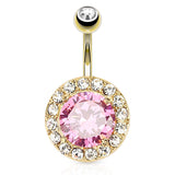 Majestic Pink Gem Navel Bar with Gold Plating - Fixed (non-dangle) Belly Bar. Navel Rings Australia.