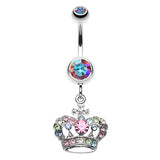 Majestic Rainbow Crown Belly Ring - Dangling Belly Ring. Navel Rings Australia.