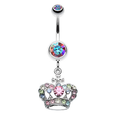 Majestic Rainbow Crown Belly Ring - Dangling Belly Ring. Navel Rings Australia.