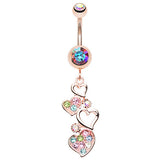Rose Gold Love Journey Belly Bar - Dangling Belly Ring. Navel Rings Australia.