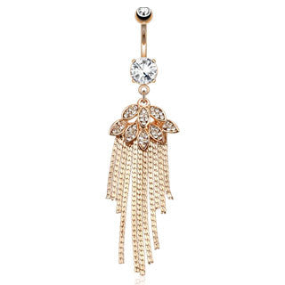 Foliage Chain Belly Bar with Rose Gold Plating - Dangling Belly Ring. Navel Rings Australia.