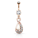 Gem Infinity Belly Piercing Ring with Rose Gold Plating - Dangling Belly Ring. Navel Rings Australia.