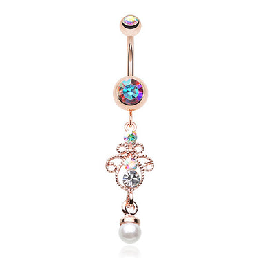 Rose Gold Aurora Ornate Belly Ring - Dangling Belly Ring. Navel Rings Australia.