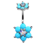 Split Turquoise Burst Belly Bar - Split Spinal Belly Bar. Navel Rings Australia.