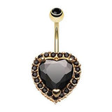 Black Titanic Heart Belly Button Ring - Fixed (non-dangle) Belly Bar. Navel Rings Australia.