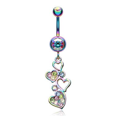 Rainbow Love Journey Belly Bar - Dangling Belly Ring. Navel Rings Australia.