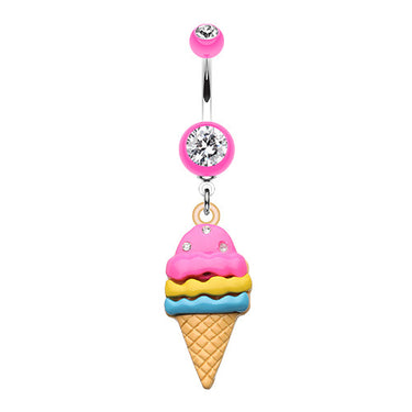 Tropicandy Ice Cream Cone Belly Button Bar - Dangling Belly Ring. Navel Rings Australia.