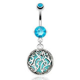 Turquoise Entrapped Filigree Belly Bar - Dangling Belly Ring. Navel Rings Australia.