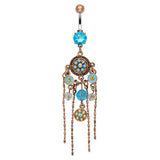 Vintage Aqua Chandelier Belly Piercing Ring - Dangling Belly Ring. Navel Rings Australia.