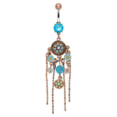 Vintage Aqua Chandelier Belly Piercing Ring - Dangling Belly Ring. Navel Rings Australia.