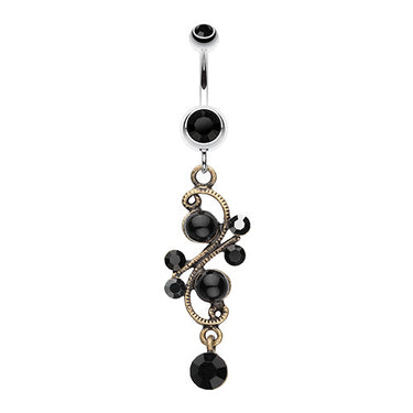 Boho Black Pearl Navel Ring - Dangling Belly Ring. Navel Rings Australia.