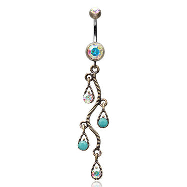 Antique Brass Burnish Vine Navel Ring - Dangling Belly Ring. Navel Rings Australia.