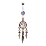 Elaborate Vintage Dream Catcher Navel Ring - Dangling Belly Ring. Navel Rings Australia.