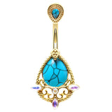 French Pierre Turquoise Belly Piercing - Split Spinal Belly Bar. Navel Rings Australia.