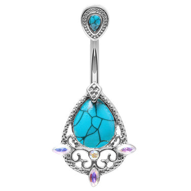 Bohéme Pierre Turquoise Belly Piercing - Split Spinal Belly Bar. Navel Rings Australia.