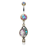 Lavender Hawaiian Opala Navel Bar - Dangling Belly Ring. Navel Rings Australia.