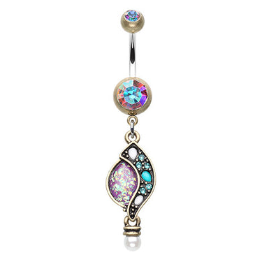 Lavender Hawaiian Opala Navel Bar - Dangling Belly Ring. Navel Rings Australia.