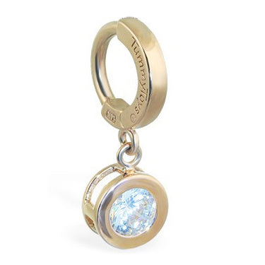 TummyToys® Solid Yellow Gold CZ Dangle - TummyToys® Patented Clasp. Navel Rings Australia.