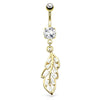 Jungle Gems Leaflet Belly Dangle with Gold Plating
